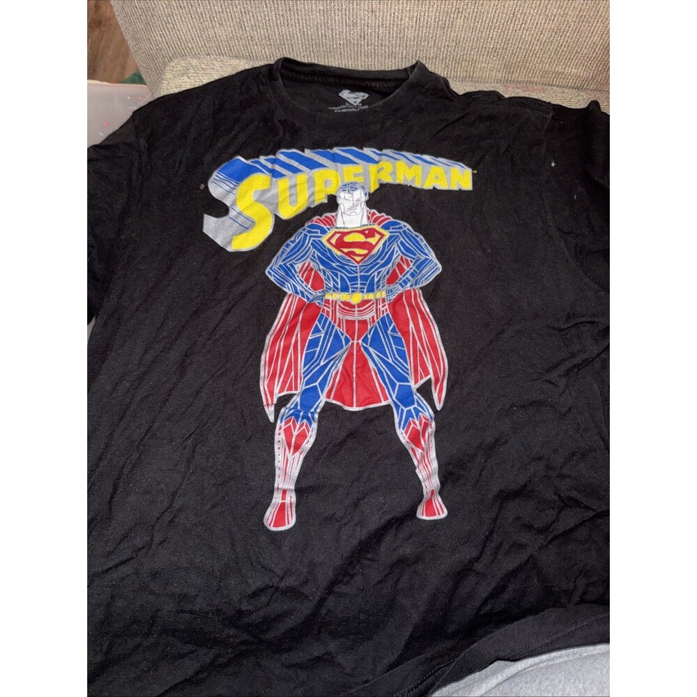 Superman DC Comics Adult New T-Shirt - Stylized Lined Supes Under Logo XL